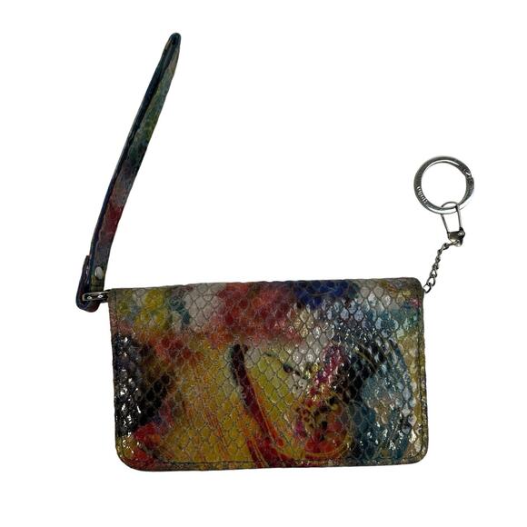 Hobo International Wristlet Key ID Holder Fold Over Snap Snakeskin Embossed - Picture 1 of 15
